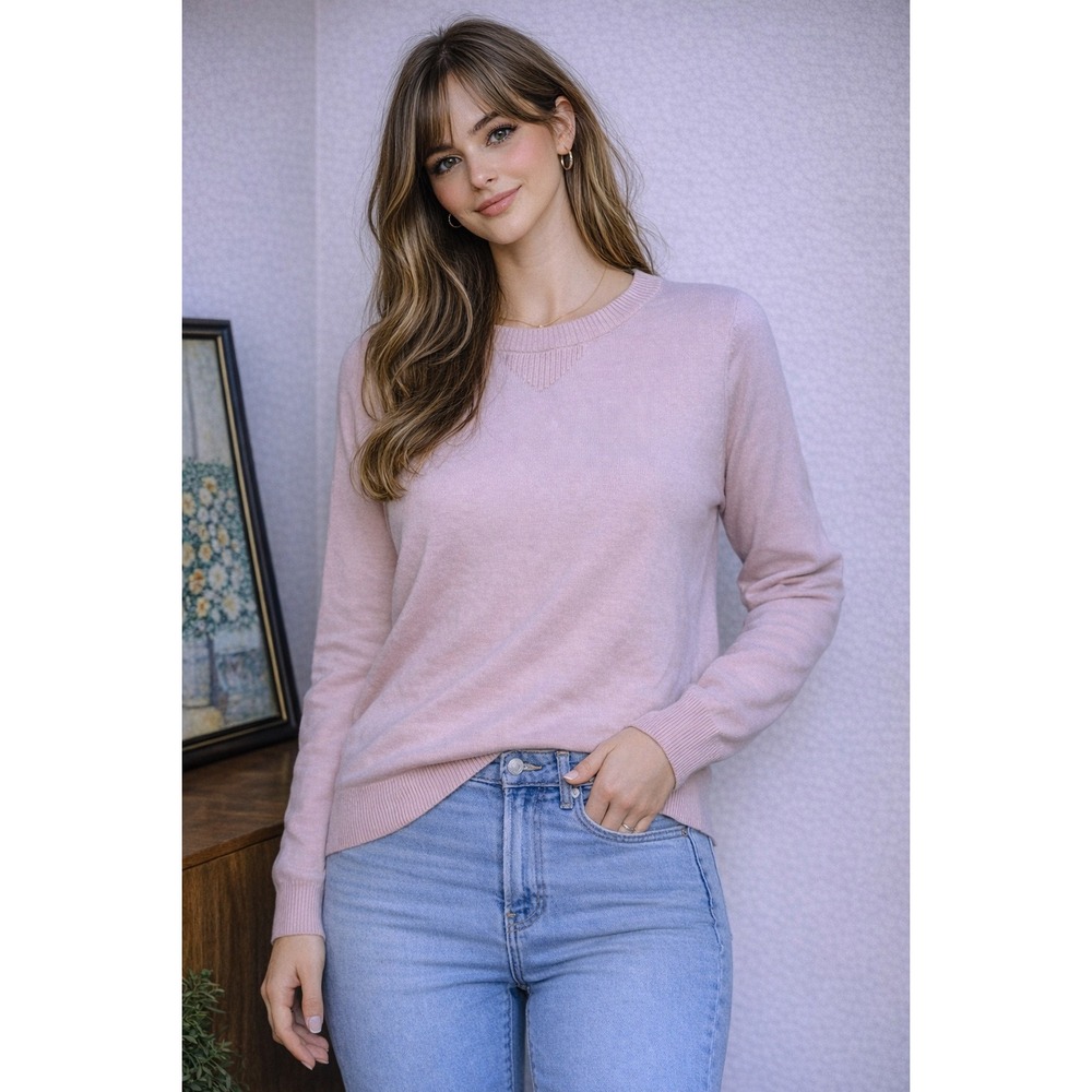 Pact Organic Cotton Sweater Pink Crewneck Lightweight Knit Size S Sustainable